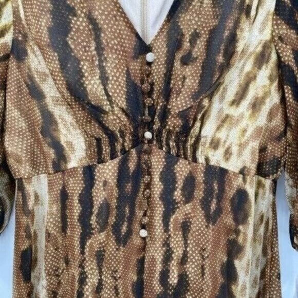 Taylor Chiffon Snake Reptile 3/4 Sheer Sleeve V-Neck Hi/lo Midi 6 Dress NWT - Picture 6 of 11